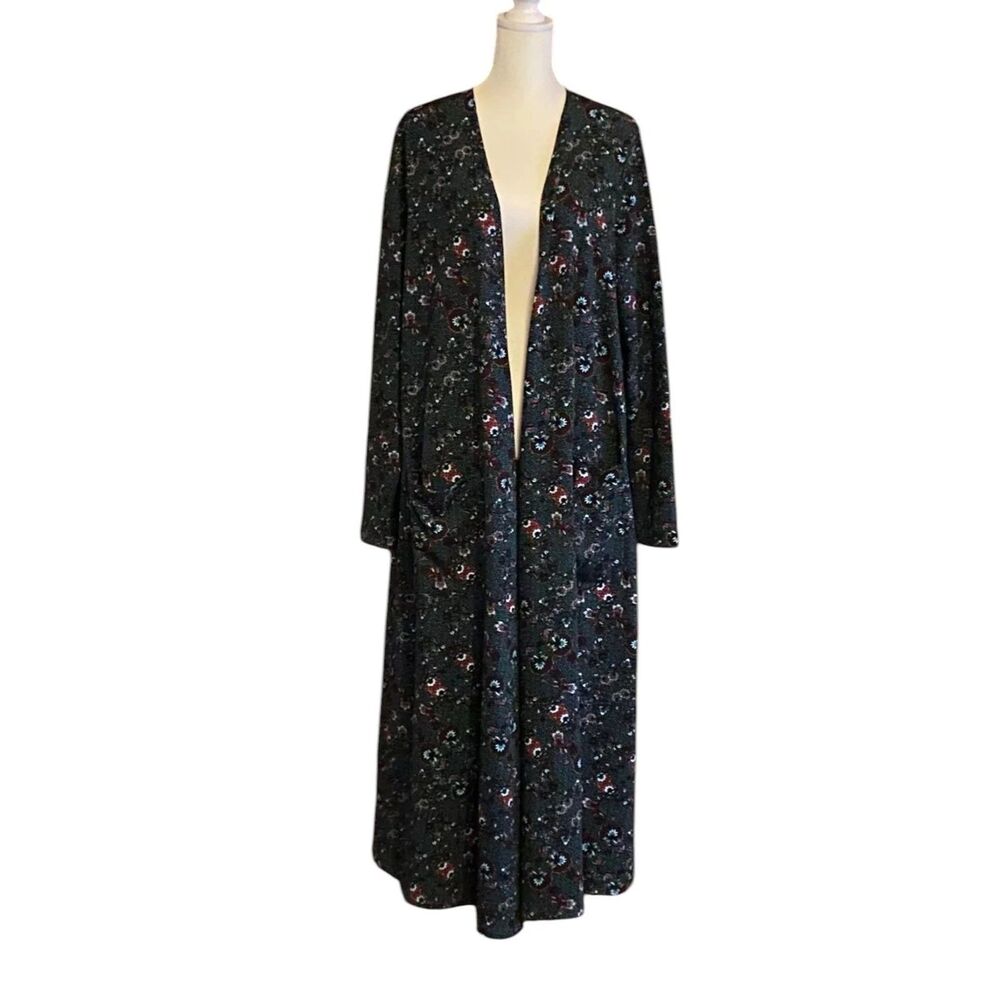 LULAROE Sarah Woodsy GREEN KIMONO ROBE LONG DUSTER CARDIGAN Sz L
